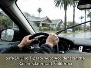 Driver adapting to wet weather on Claremont road, promoting injury prevention in personal injury law context.